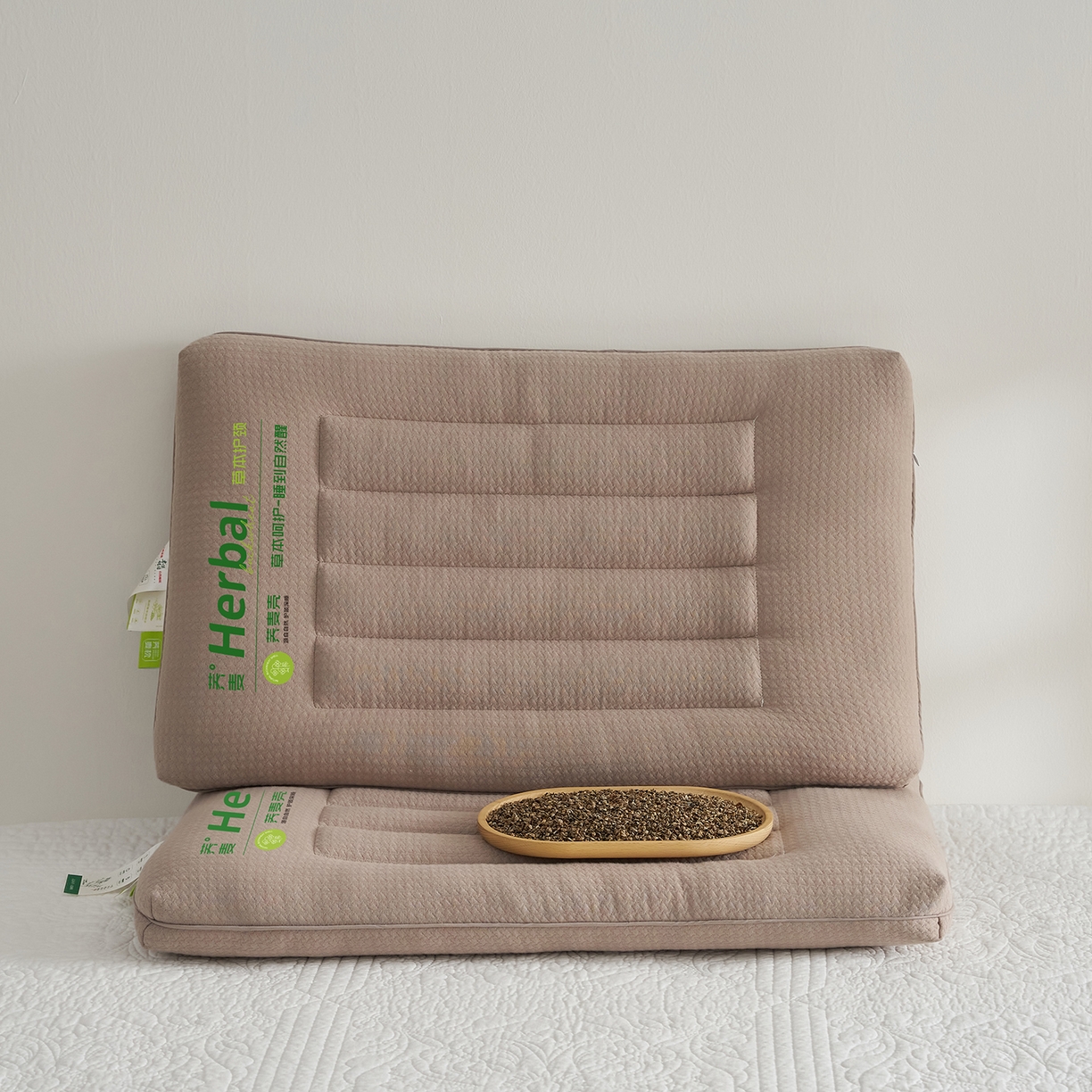 91家纺网 家纺一手货源 找家纺 乐可 2025新款草本定型枕荞麦学生枕成人枕枕头枕芯 草本定型枕单边-咖