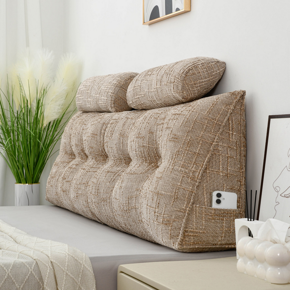 91家纺网 家纺一手货源 找家纺 （总）美达人 2025新款床头靠垫大靠背带头枕可拆洗-肌理麻