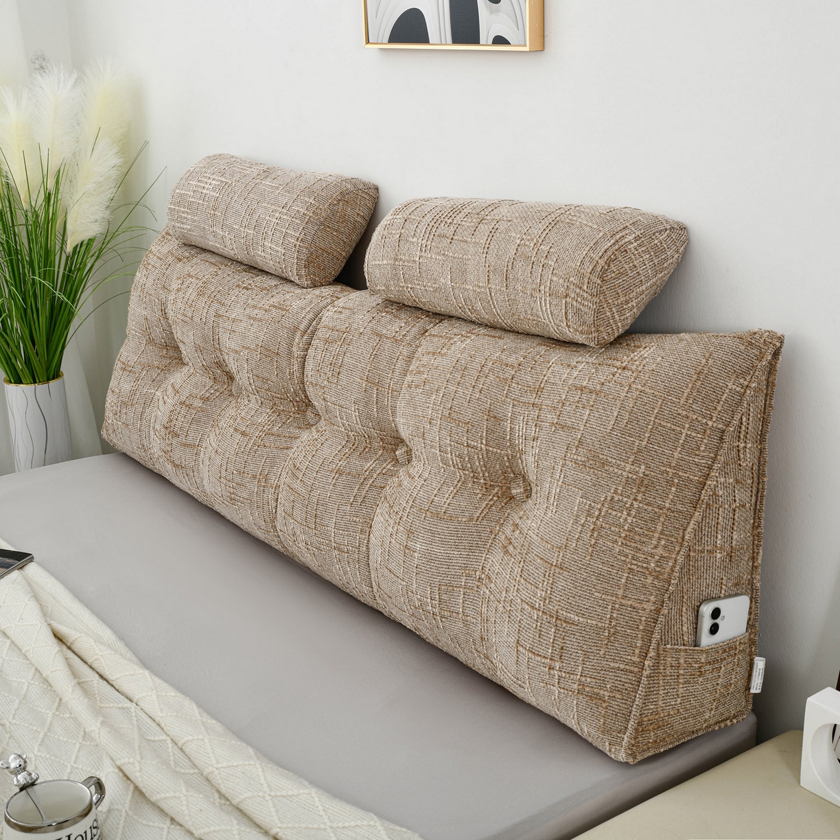 91家纺网 家纺一手货源 找家纺 （总）美达人 2025新款床头靠垫大靠背带头枕可拆洗-肌理麻