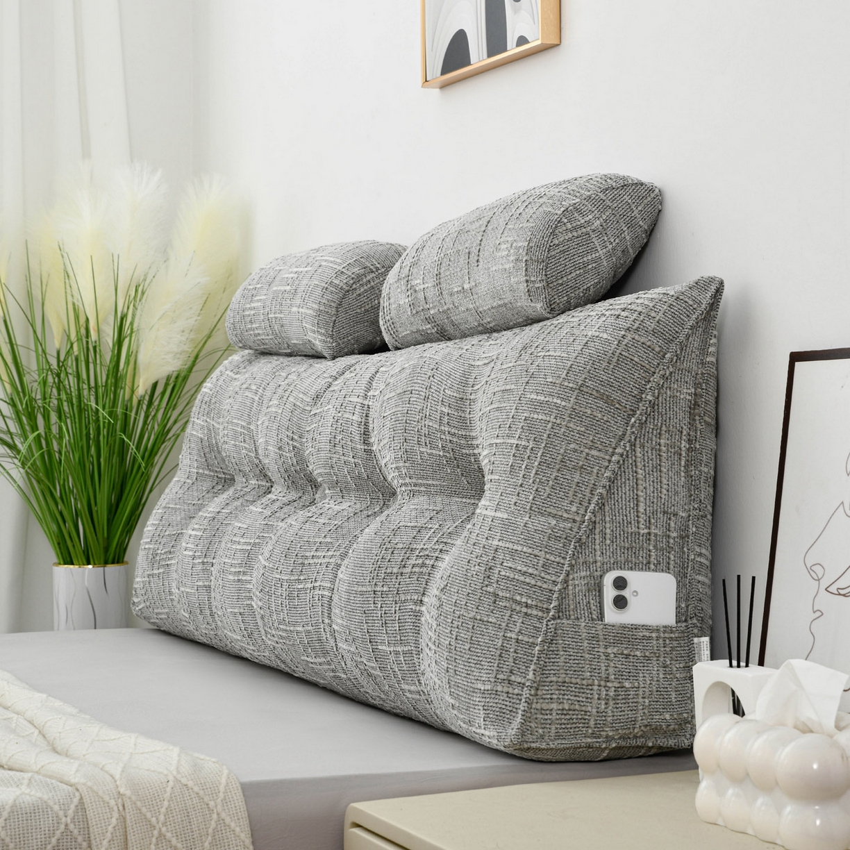 91家纺网 家纺一手货源 找家纺 （总）美达人 2025新款床头靠垫大靠背带头枕可拆洗-肌理麻