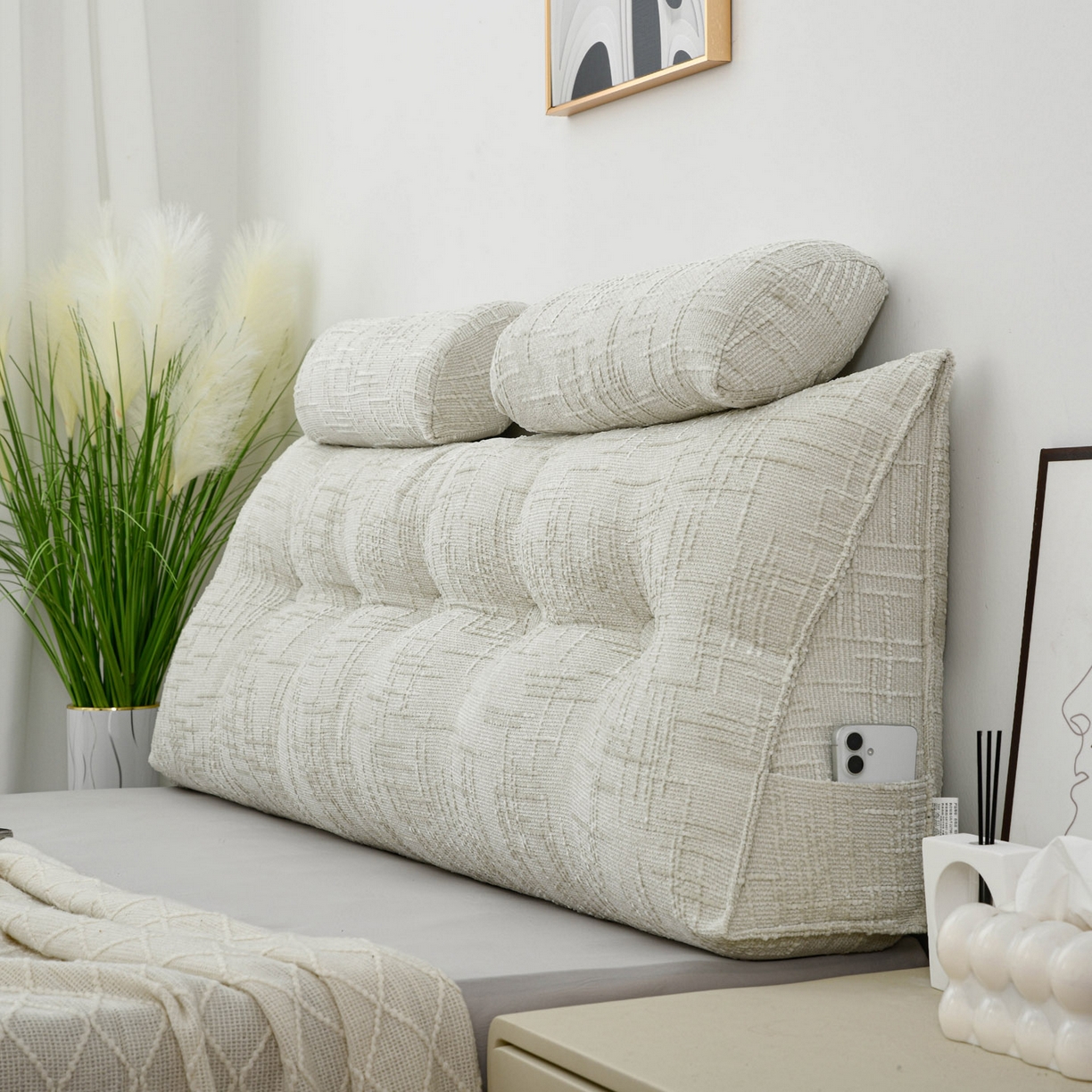 91家纺网 家纺一手货源 找家纺 （总）美达人 2025新款床头靠垫大靠背带头枕可拆洗-肌理麻