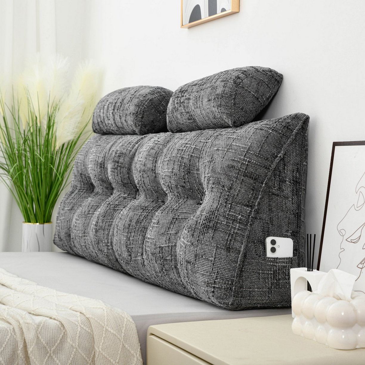 91家纺网 家纺一手货源 找家纺 （总）美达人 2025新款床头靠垫大靠背带头枕可拆洗-肌理麻