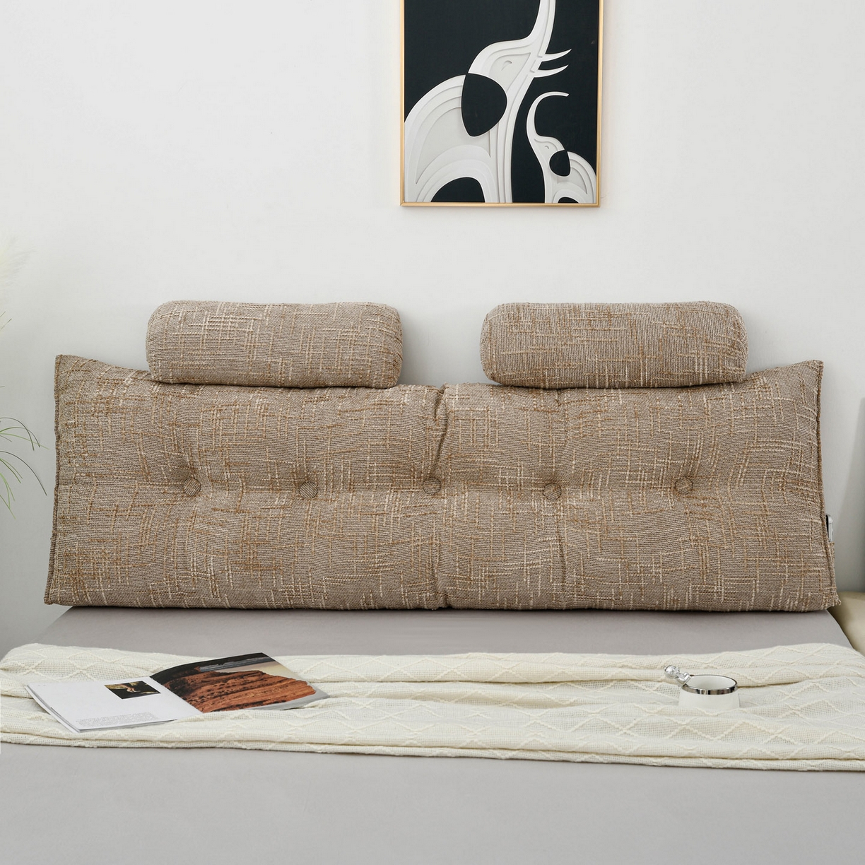 91家纺网 家纺一手货源 找家纺 美达人 2025新款床头靠垫大靠背带头枕可拆洗-肌理麻 肌理麻-焦糖奶茶-枕头款