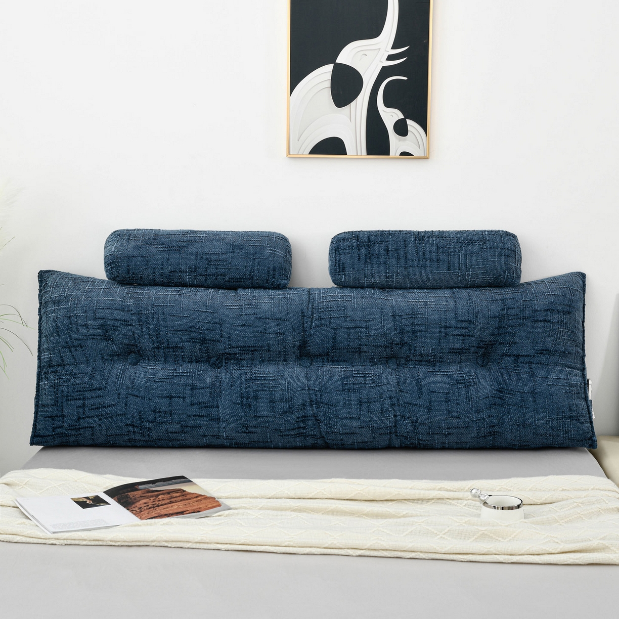 91家纺网 家纺一手货源 找家纺 美达人 2025新款床头靠垫大靠背带头枕可拆洗-肌理麻 肌理麻-孔雀蓝-枕头款