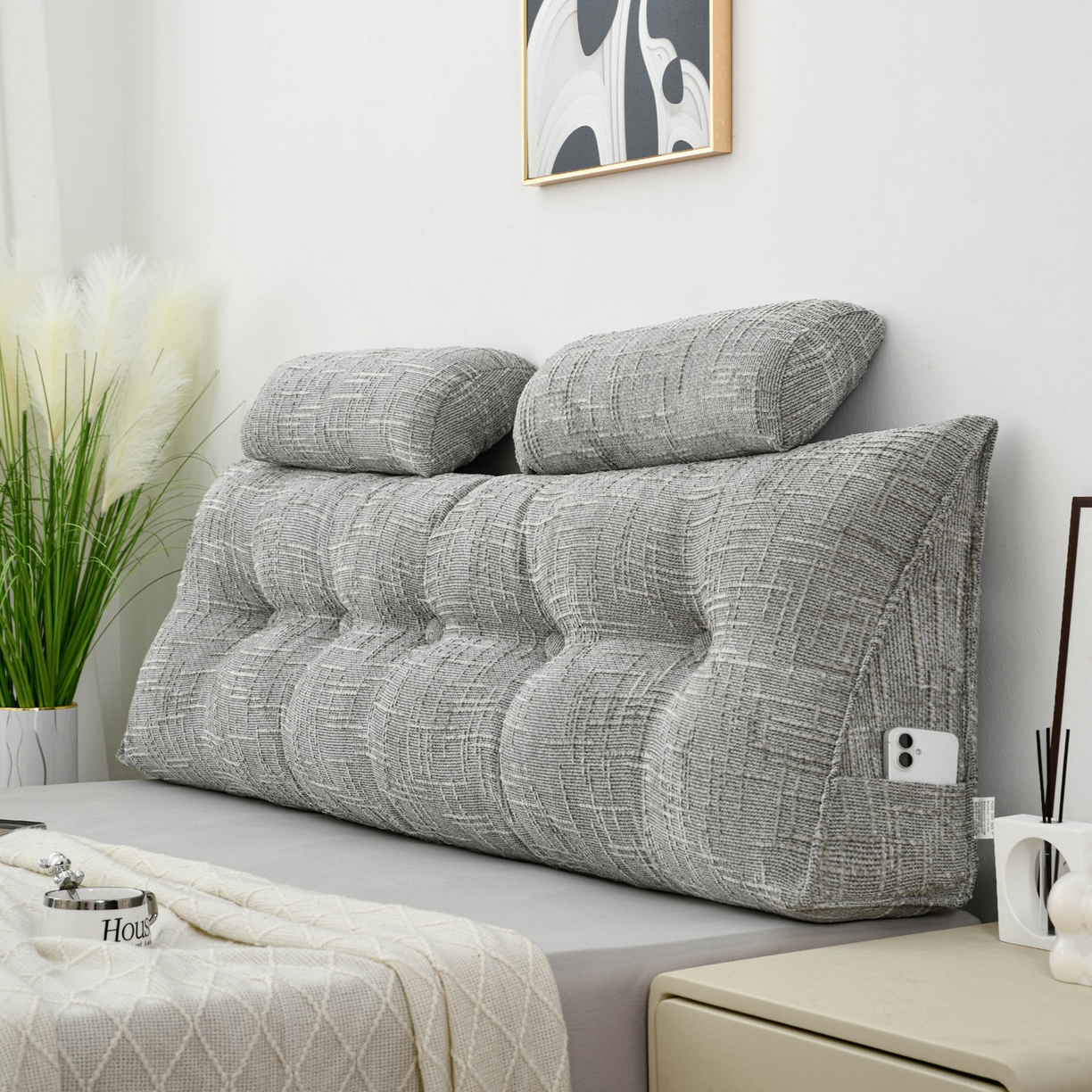 91家纺网 家纺一手货源 找家纺 美达人 2025新款床头靠垫大靠背带头枕可拆洗-肌理麻 肌理麻-浅柔灰-枕头款