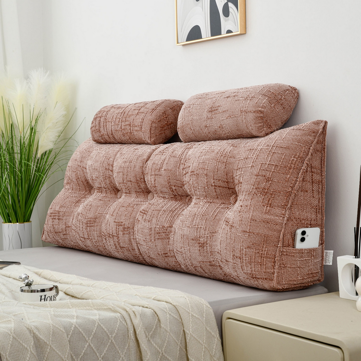 美达人 2025新款床头靠垫大靠背带头枕可拆洗-肌理麻 肌理麻-褪色玫瑰-枕头款