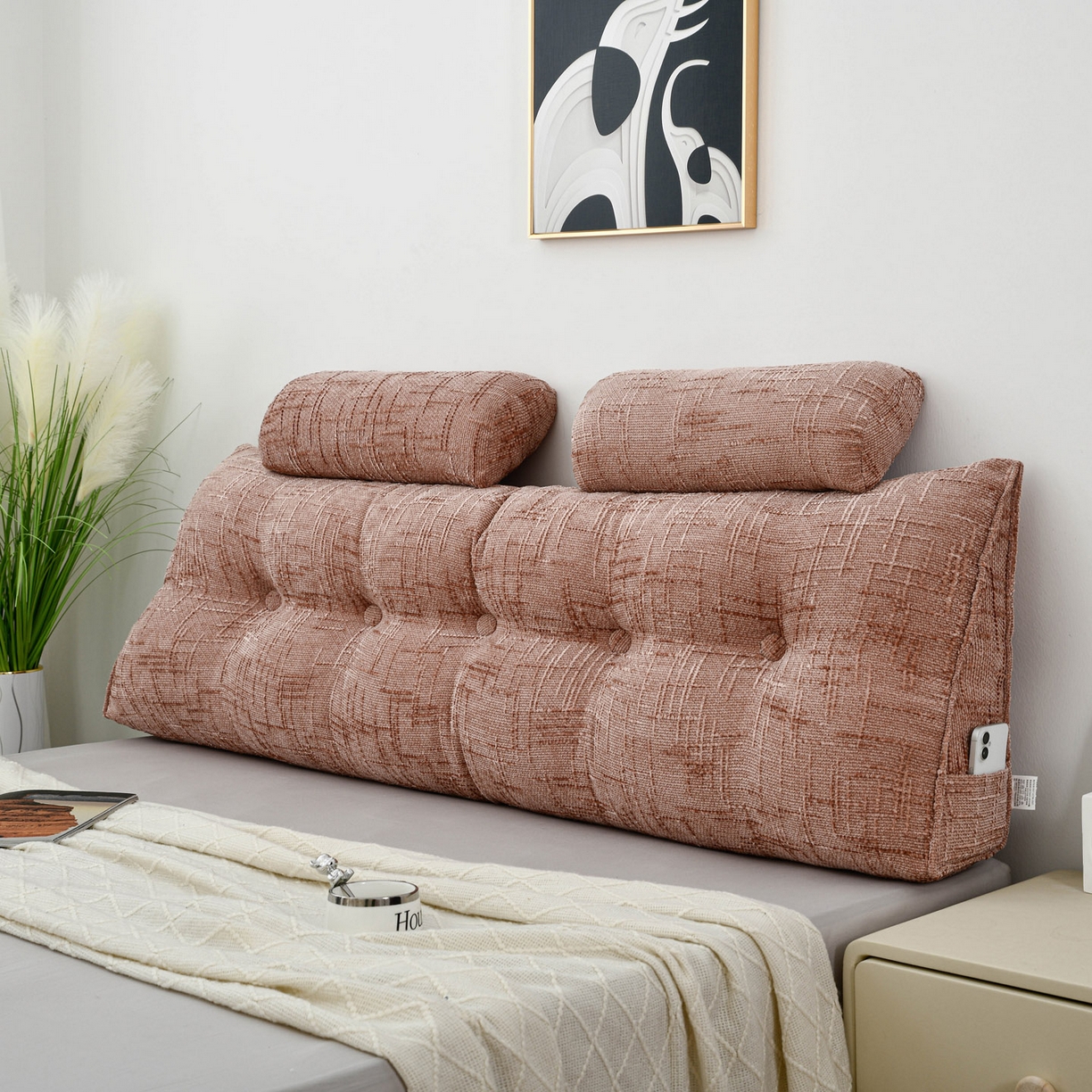 91家纺网 家纺一手货源 找家纺 美达人 2025新款床头靠垫大靠背带头枕可拆洗-肌理麻 肌理麻-褪色玫瑰-枕头款