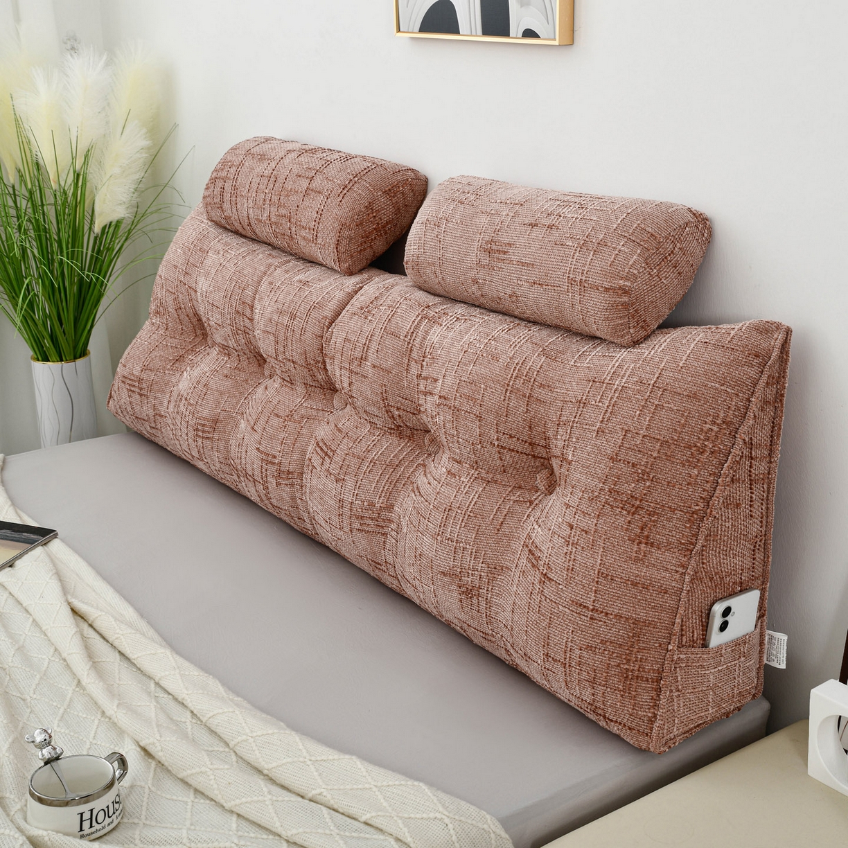 91家纺网 家纺一手货源 找家纺 美达人 2025新款床头靠垫大靠背带头枕可拆洗-肌理麻 肌理麻-褪色玫瑰-枕头款