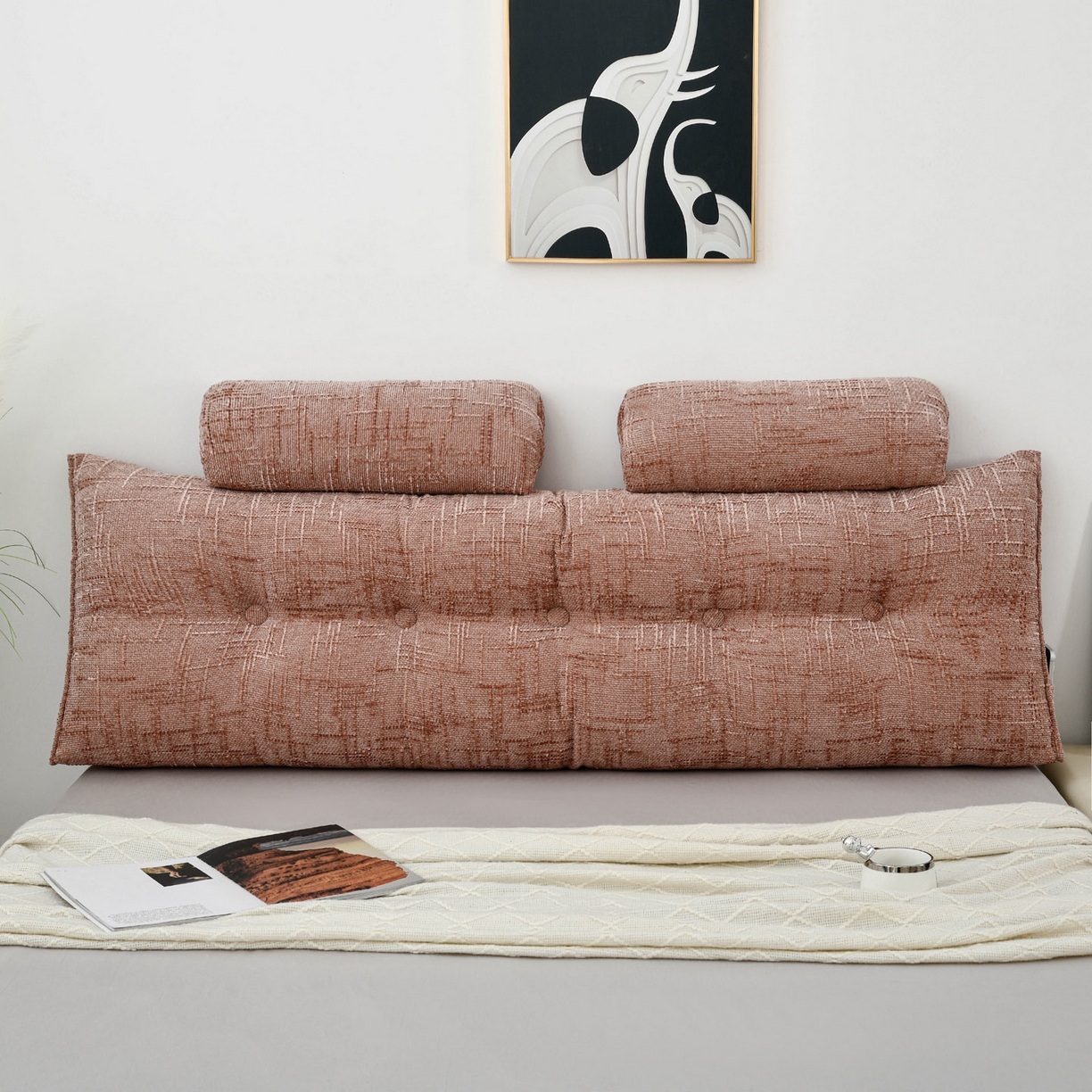 91家纺网 家纺一手货源 找家纺 美达人 2025新款床头靠垫大靠背带头枕可拆洗-肌理麻 肌理麻-褪色玫瑰-枕头款