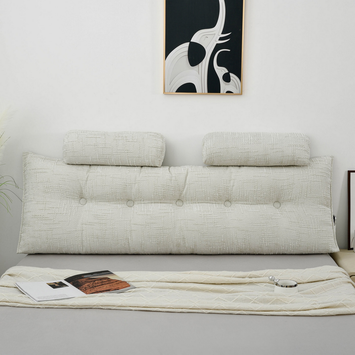 91家纺网 家纺一手货源 找家纺 美达人 2025新款床头靠垫大靠背带头枕可拆洗-肌理麻 肌理麻-香草白-枕头款