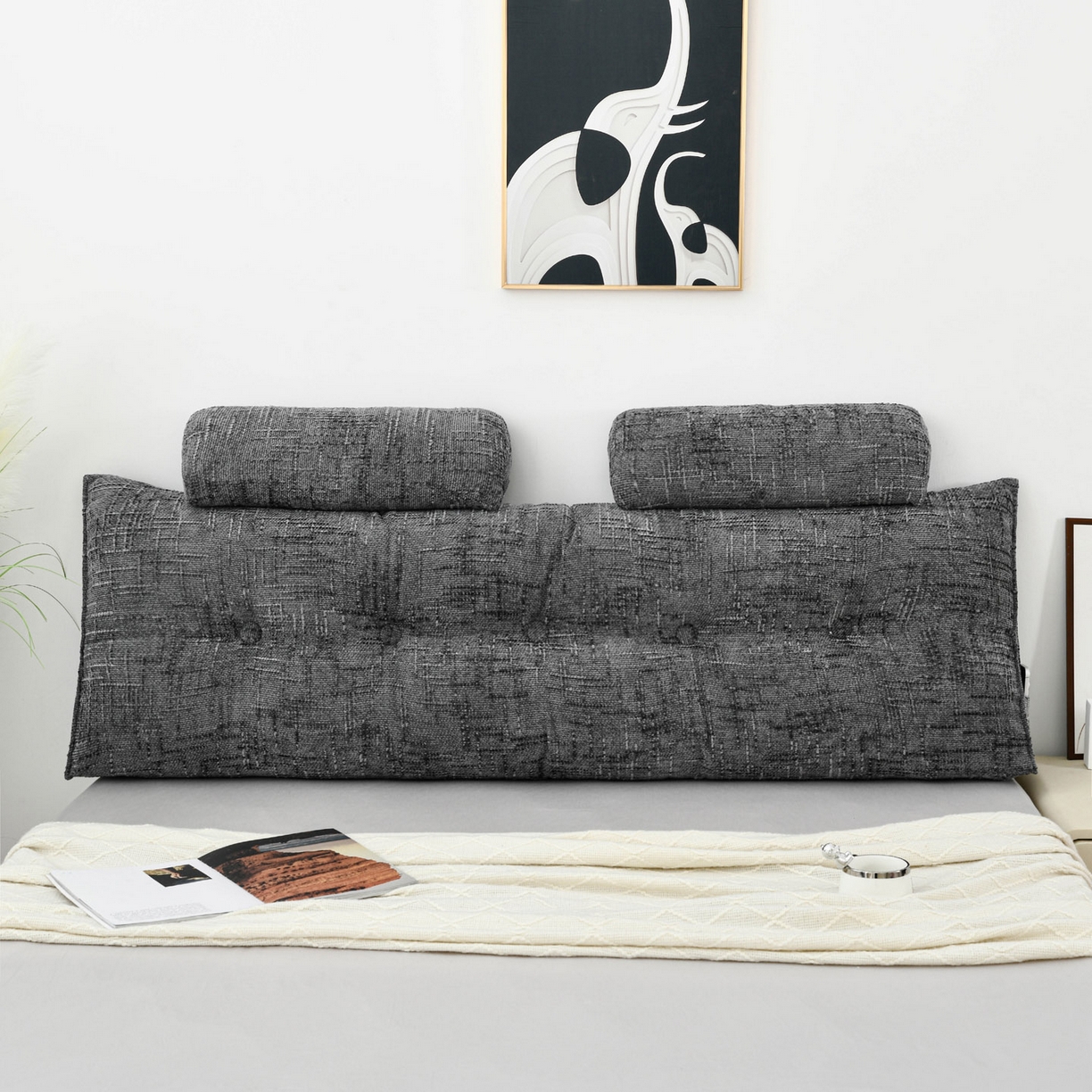 91家纺网 家纺一手货源 找家纺 美达人 2025新款床头靠垫大靠背带头枕可拆洗-肌理麻 肌理麻-云烟灰-枕头款