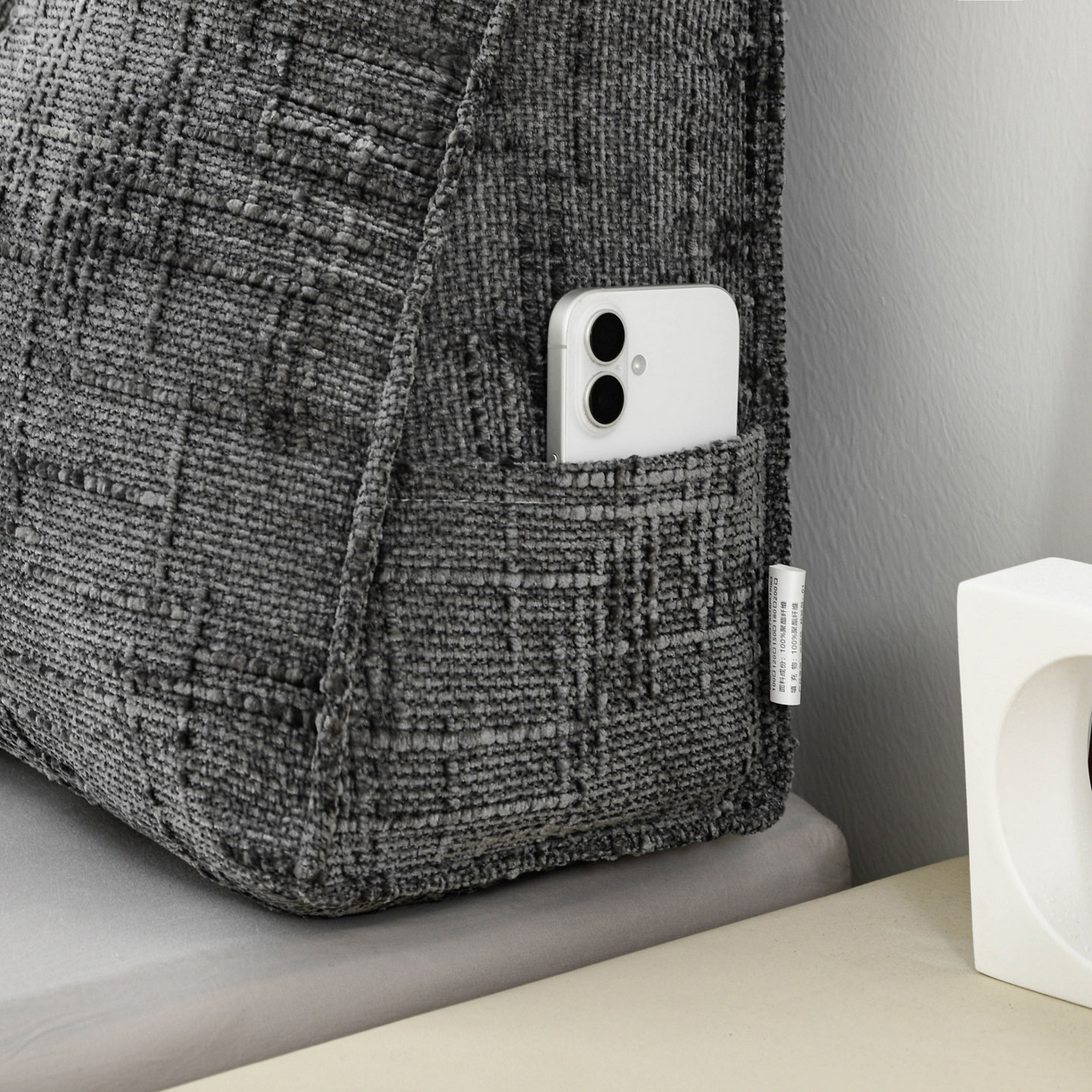 91家纺网 家纺一手货源 找家纺 美达人 2025新款床头靠垫大靠背带头枕可拆洗-肌理麻 肌理麻-云烟灰-枕头款