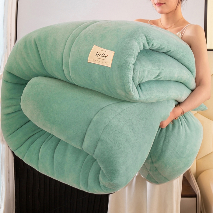 91家纺网 家纺一手货源 找家纺 2024秋冬新款双面牛奶绒羊羔绒保暖加厚冬被双面牛奶绒-果绿