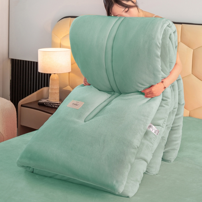 91家纺网 家纺一手货源 找家纺 2024秋冬新款双面牛奶绒羊羔绒保暖加厚冬被双面牛奶绒-果绿