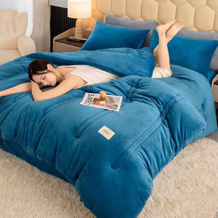 91家纺网 家纺一手货源 找家纺 2024秋冬新款双面牛奶绒羊羔绒保暖加厚冬被双面牛奶绒-宾利蓝