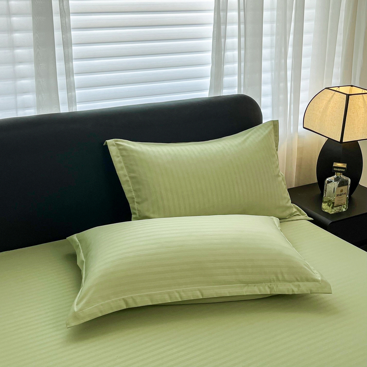 91家纺网 家纺一手货源 找家纺 恬澳家纺 2025新款简约磨毛压花床笠外贸跨境电商亚马逊速卖通单床笠三件套欧美尺寸多多跨境平台TEMU SHEIN 条纹-绿