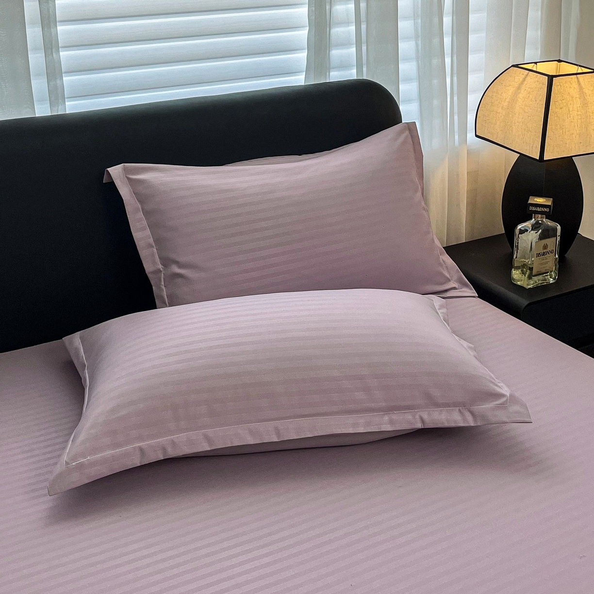 91家纺网 家纺一手货源 找家纺 恬澳家纺 2025新款简约磨毛压花床笠外贸跨境电商亚马逊速卖通单床笠三件套欧美尺寸多多跨境平台TEMU SHEIN 条纹-紫