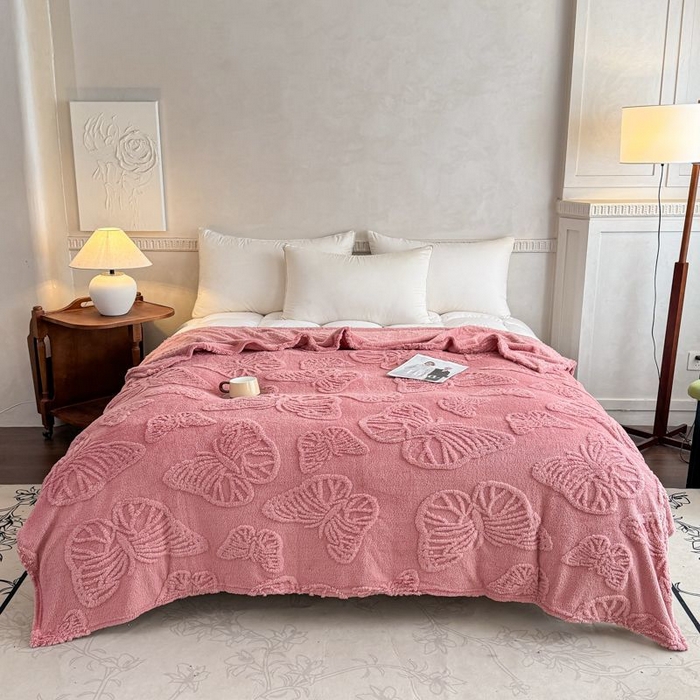 喜歌家居 2025新款蝴蝶提花毯 粉色