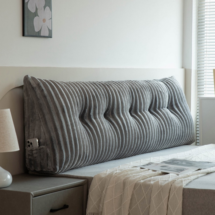 91家纺网 家纺一手货源 找家纺 美达人 2025新款简约绒条三角靠背 粗绒-灰色