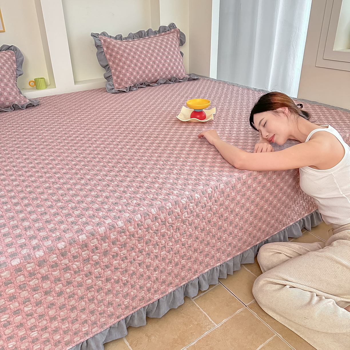 91家纺网 家纺一手货源 找家纺 （总）手艺人家纺 2025新款双层纱夹棉防滑炕盖，炕点，榻榻米垫，床盖A20-A26
