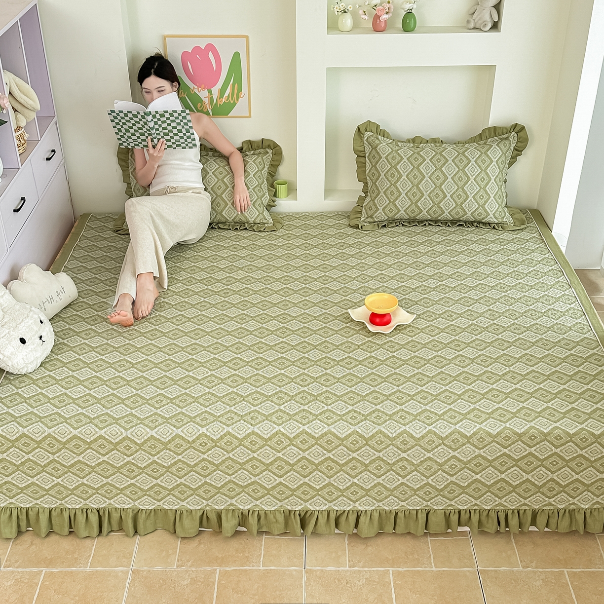 91家纺网 家纺一手货源 找家纺 手艺人家纺 2025新款双层纱夹棉防滑炕盖 榻榻米床盖 炕单床盖A20-A26 A21