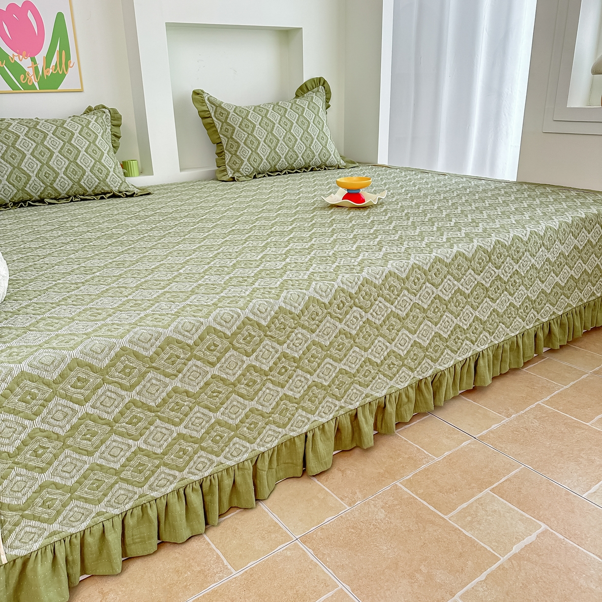 91家纺网 家纺一手货源 找家纺 手艺人家纺 2025新款双层纱夹棉防滑炕盖 榻榻米床盖 炕单床盖A20-A26 A21