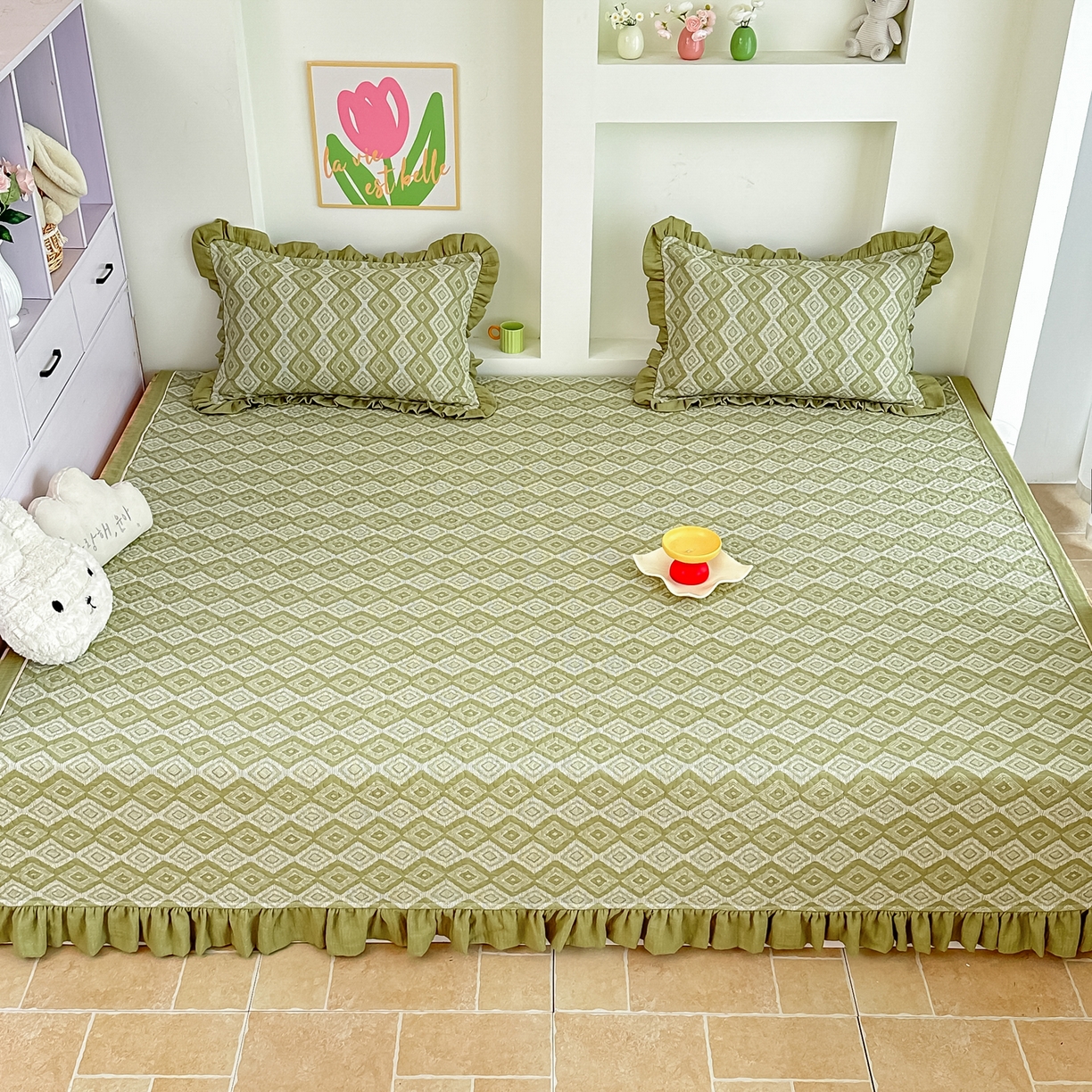 91家纺网 家纺一手货源 找家纺 手艺人家纺 2025新款双层纱夹棉防滑炕盖 榻榻米床盖 炕单床盖A20-A26 A21