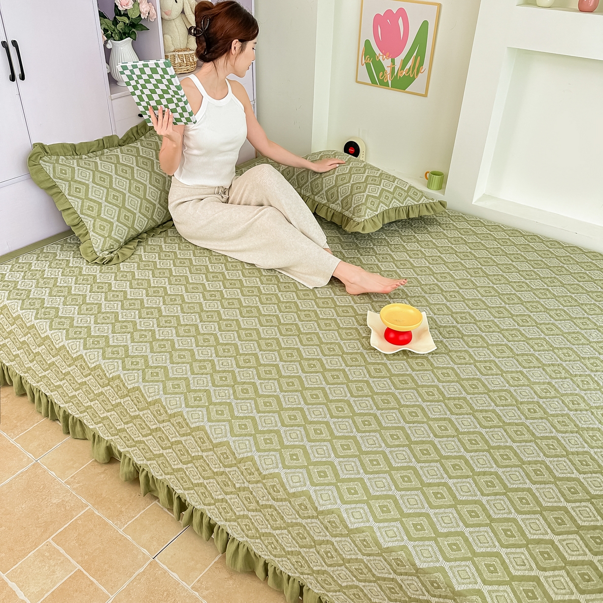 91家纺网 家纺一手货源 找家纺 手艺人家纺 2025新款双层纱夹棉防滑炕盖 榻榻米床盖 炕单床盖A20-A26 A21