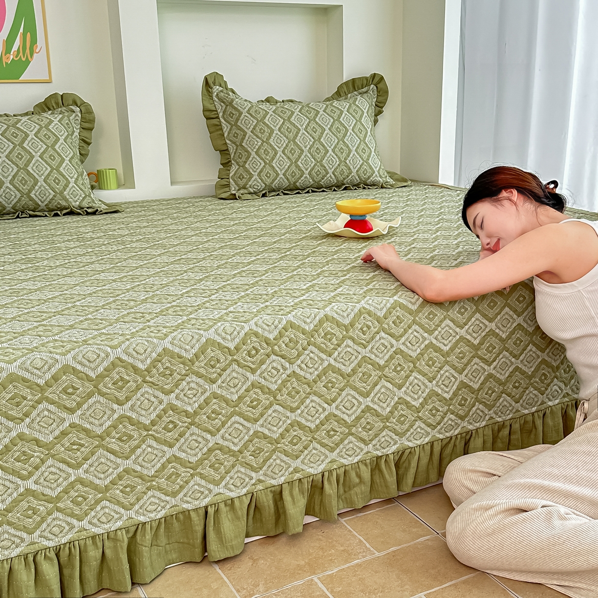 手艺人家纺 2025新款双层纱夹棉防滑炕盖 榻榻米床盖 炕单床盖A20-A26 A21