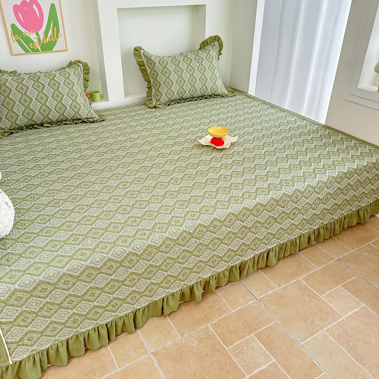 91家纺网 家纺一手货源 找家纺 手艺人家纺 2025新款双层纱夹棉防滑炕盖 榻榻米床盖 炕单床盖A20-A26 A21