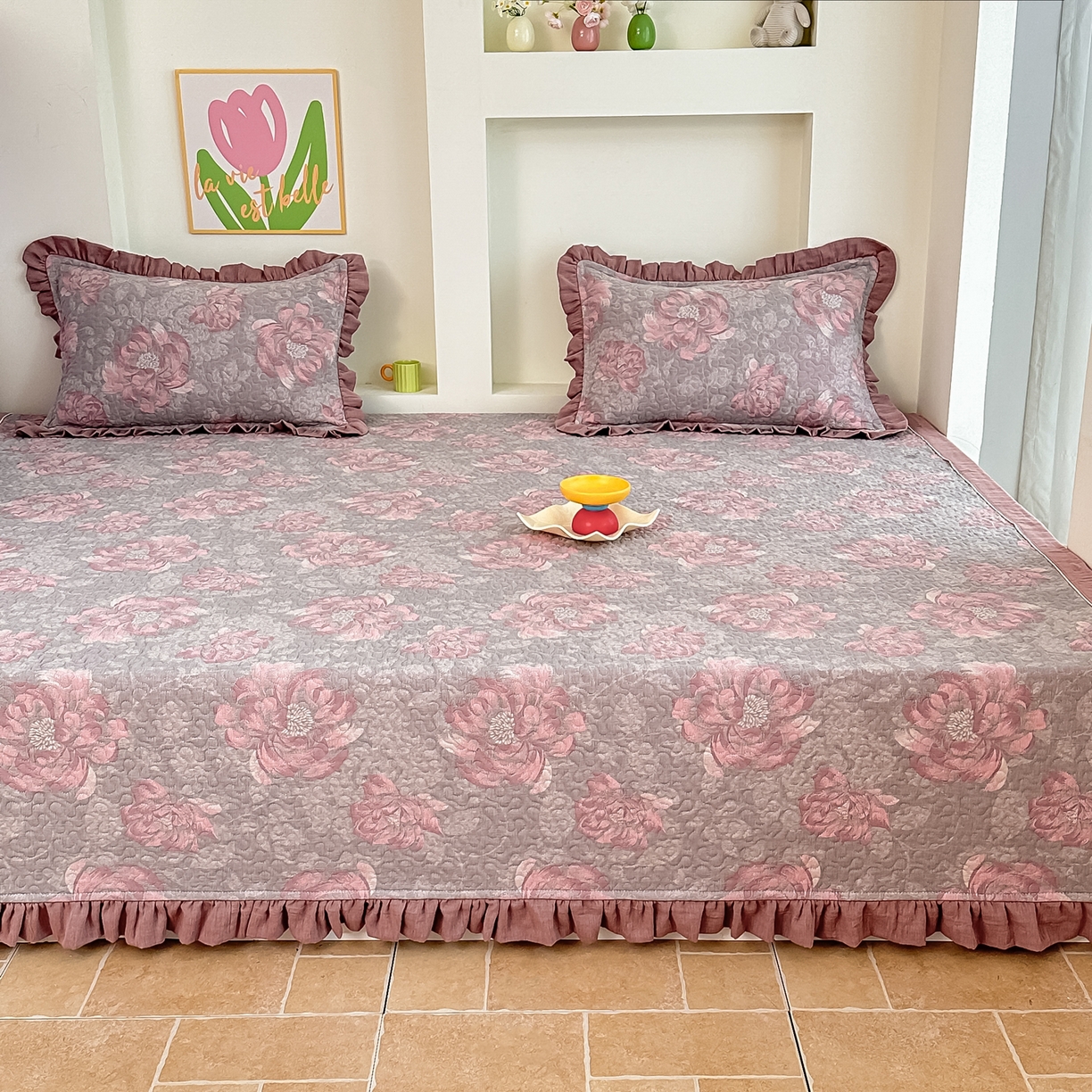 91家纺网 家纺一手货源 找家纺 手艺人家纺 2025新款双层纱夹棉防滑炕盖 榻榻米床盖 炕单床盖A20-A26 A22