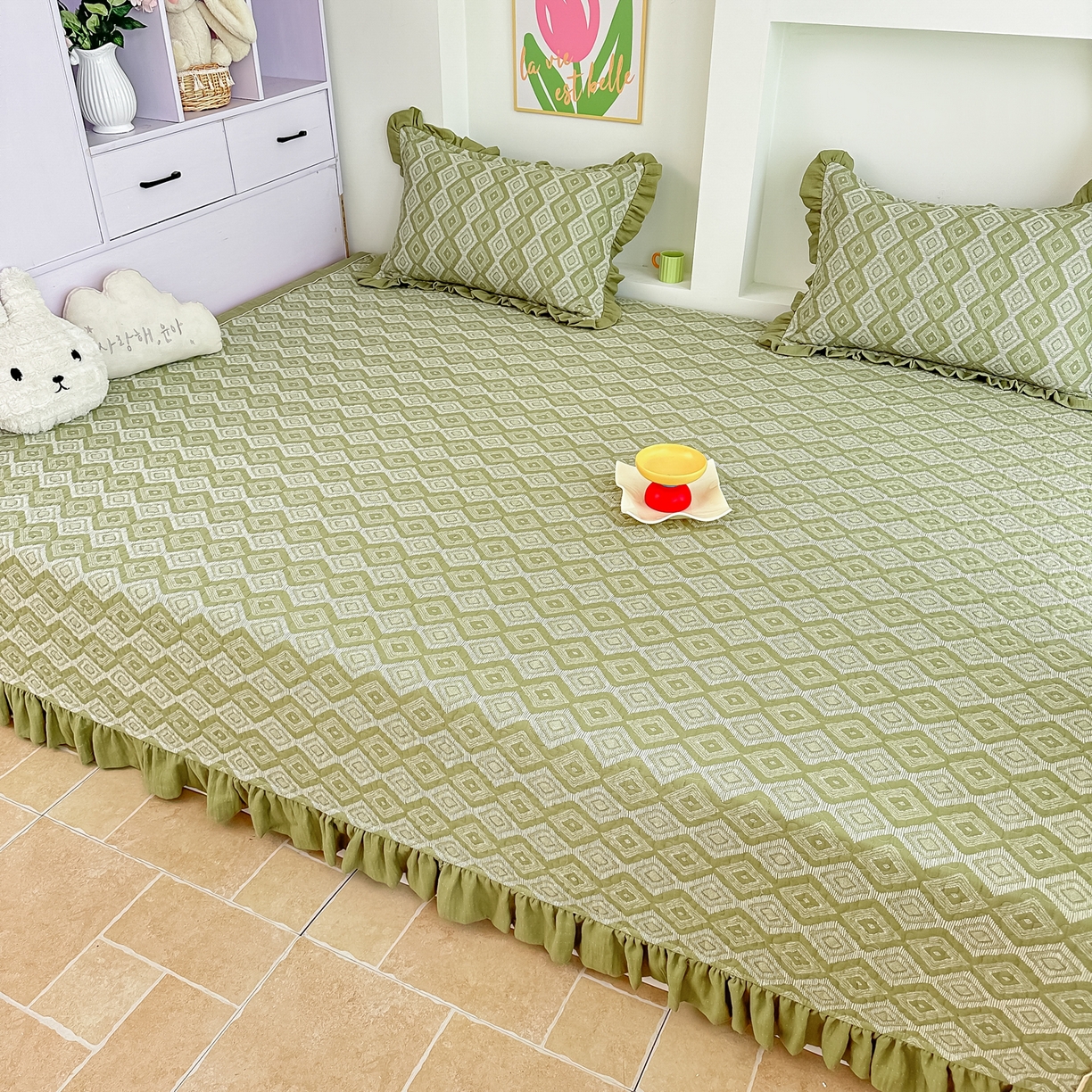 91家纺网 家纺一手货源 找家纺 手艺人家纺 2025新款双层纱夹棉防滑炕盖 榻榻米床盖 炕单床盖A20-A26 A21