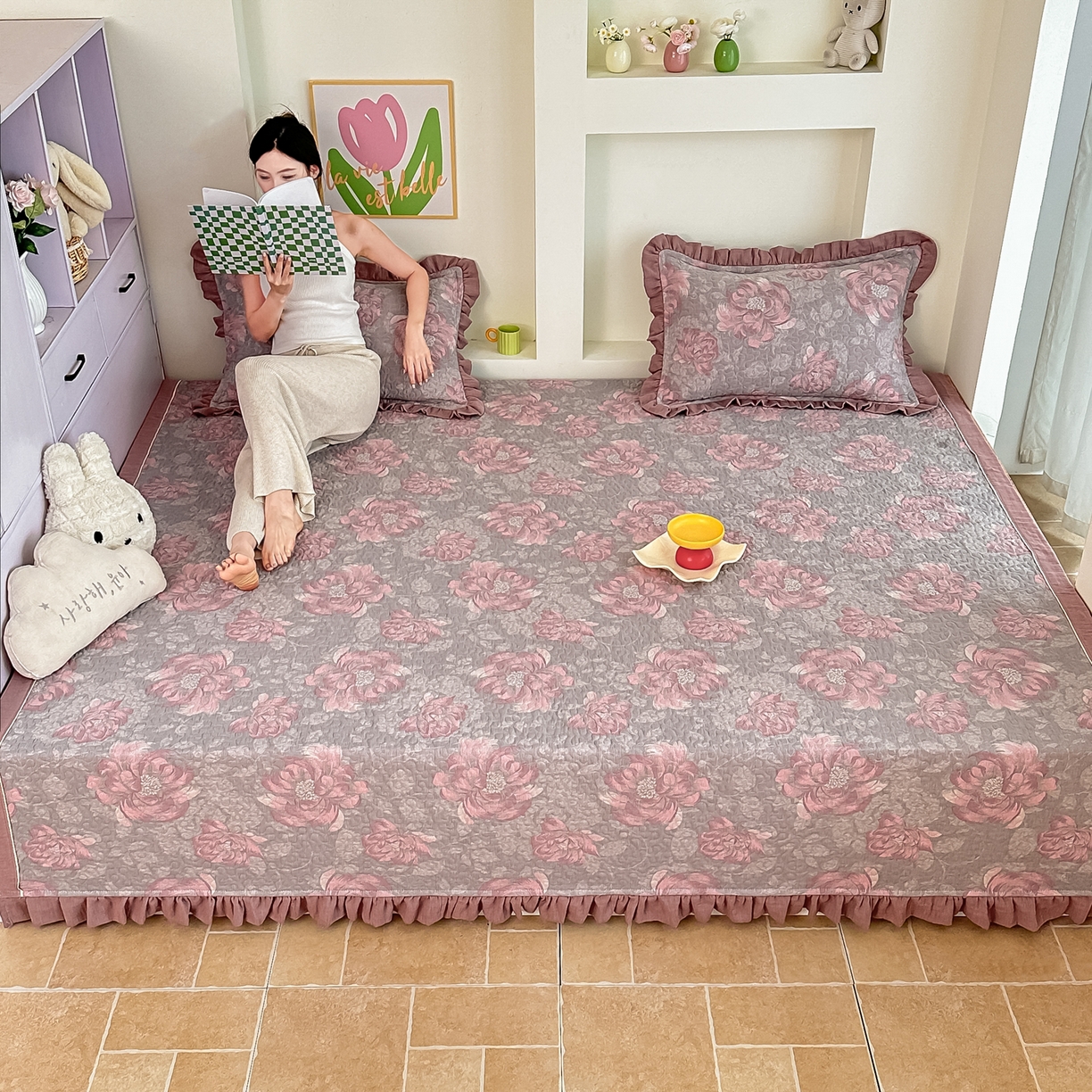 91家纺网 家纺一手货源 找家纺 手艺人家纺 2025新款双层纱夹棉防滑炕盖 榻榻米床盖 炕单床盖A20-A26 A22