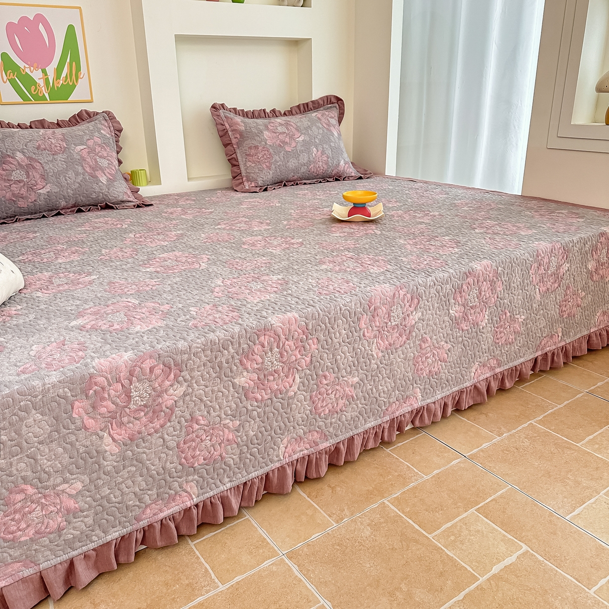 91家纺网 家纺一手货源 找家纺 手艺人家纺 2025新款双层纱夹棉防滑炕盖 榻榻米床盖 炕单床盖A20-A26 A22