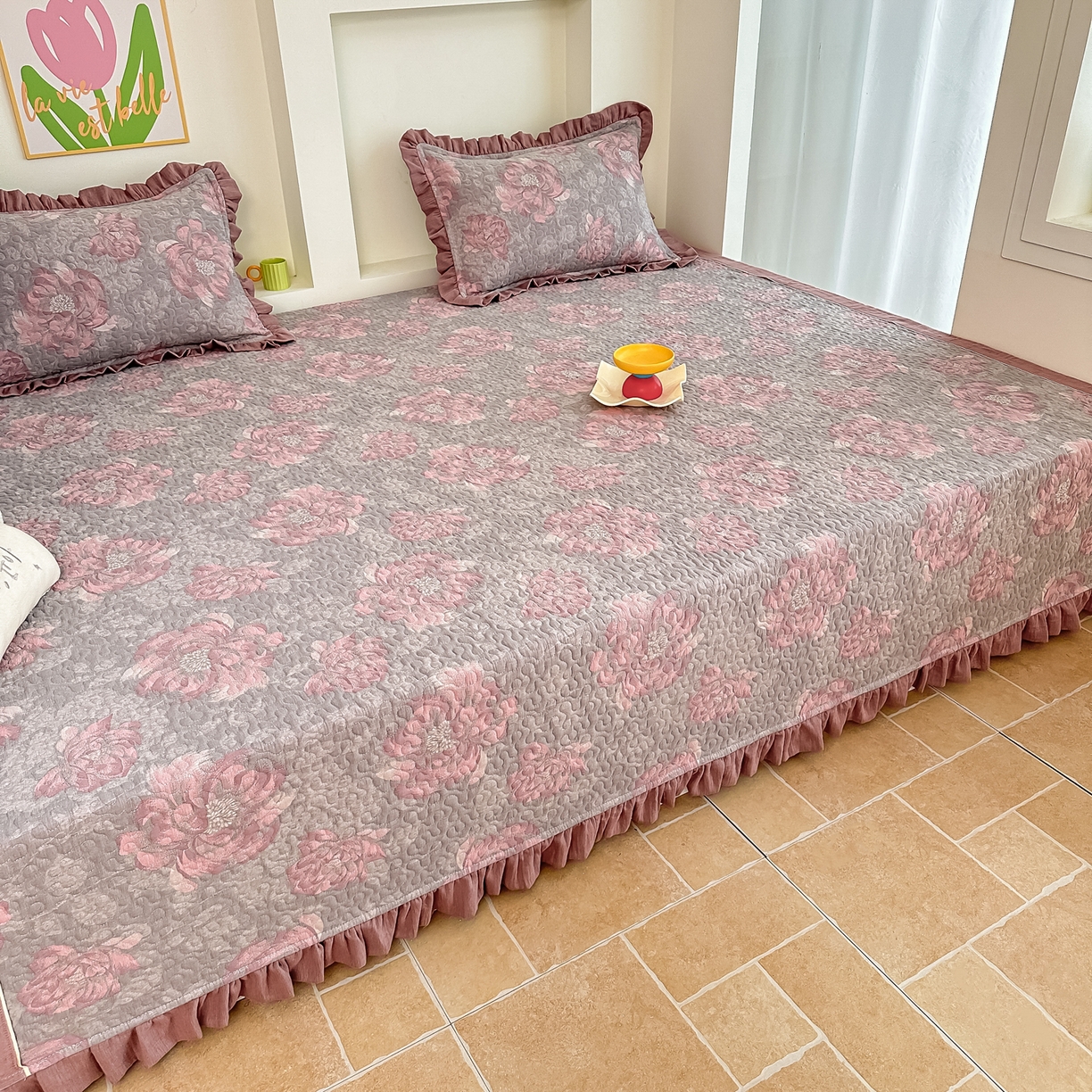 91家纺网 家纺一手货源 找家纺 手艺人家纺 2025新款双层纱夹棉防滑炕盖 榻榻米床盖 炕单床盖A20-A26 A22