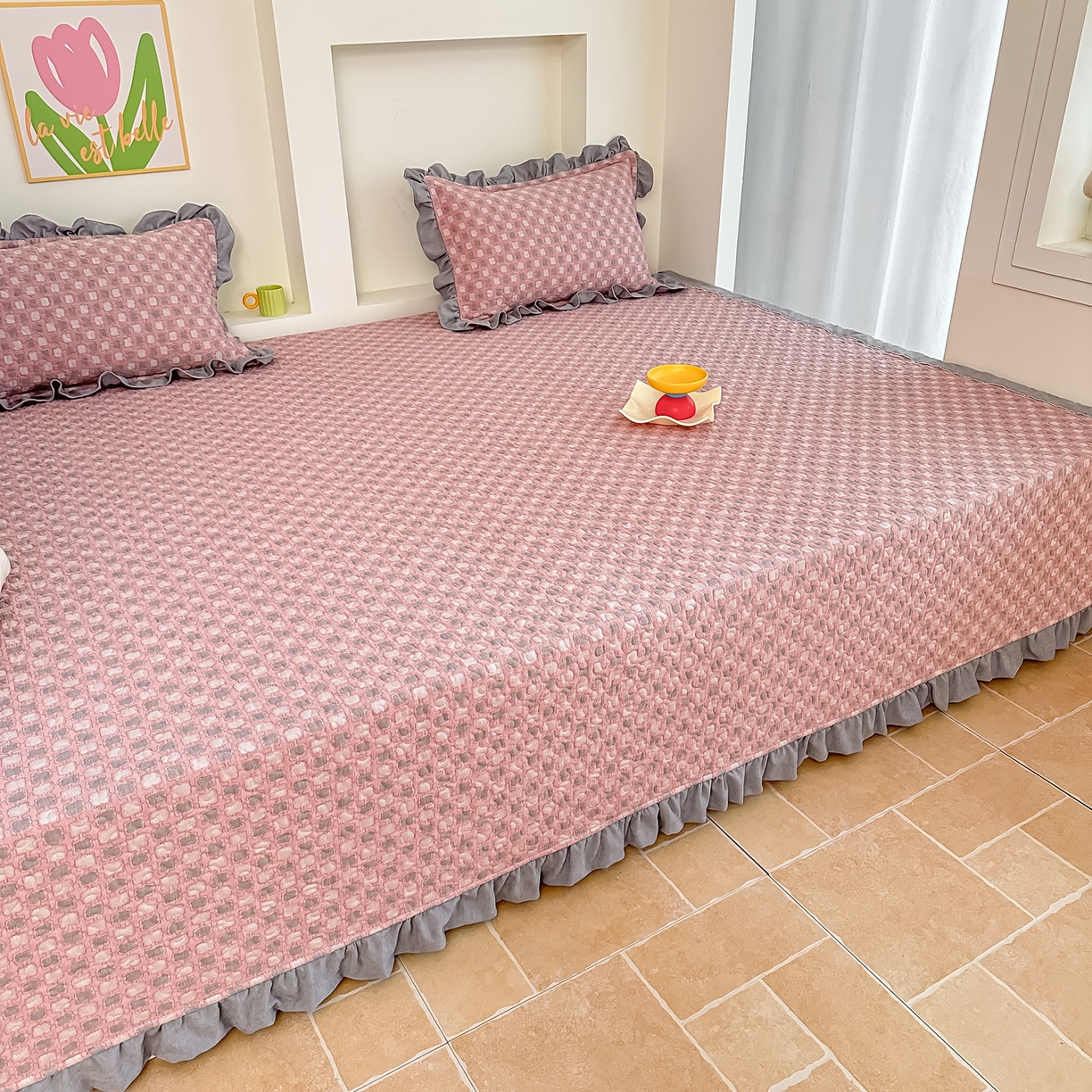 91家纺网 家纺一手货源 找家纺 手艺人家纺 2025新款双层纱夹棉防滑炕盖 榻榻米床盖 炕单床盖A20-A26 A26