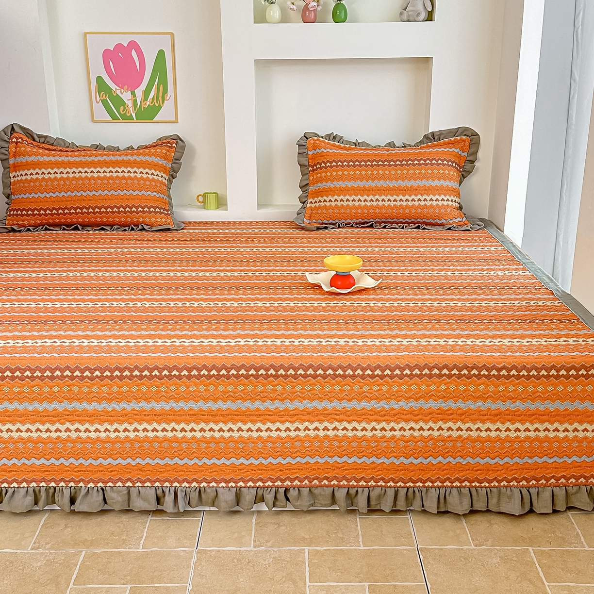 91家纺网 家纺一手货源 找家纺 手艺人家纺 2025新款双层纱夹棉防滑炕盖 榻榻米床盖 炕单床盖A20-A26 A23