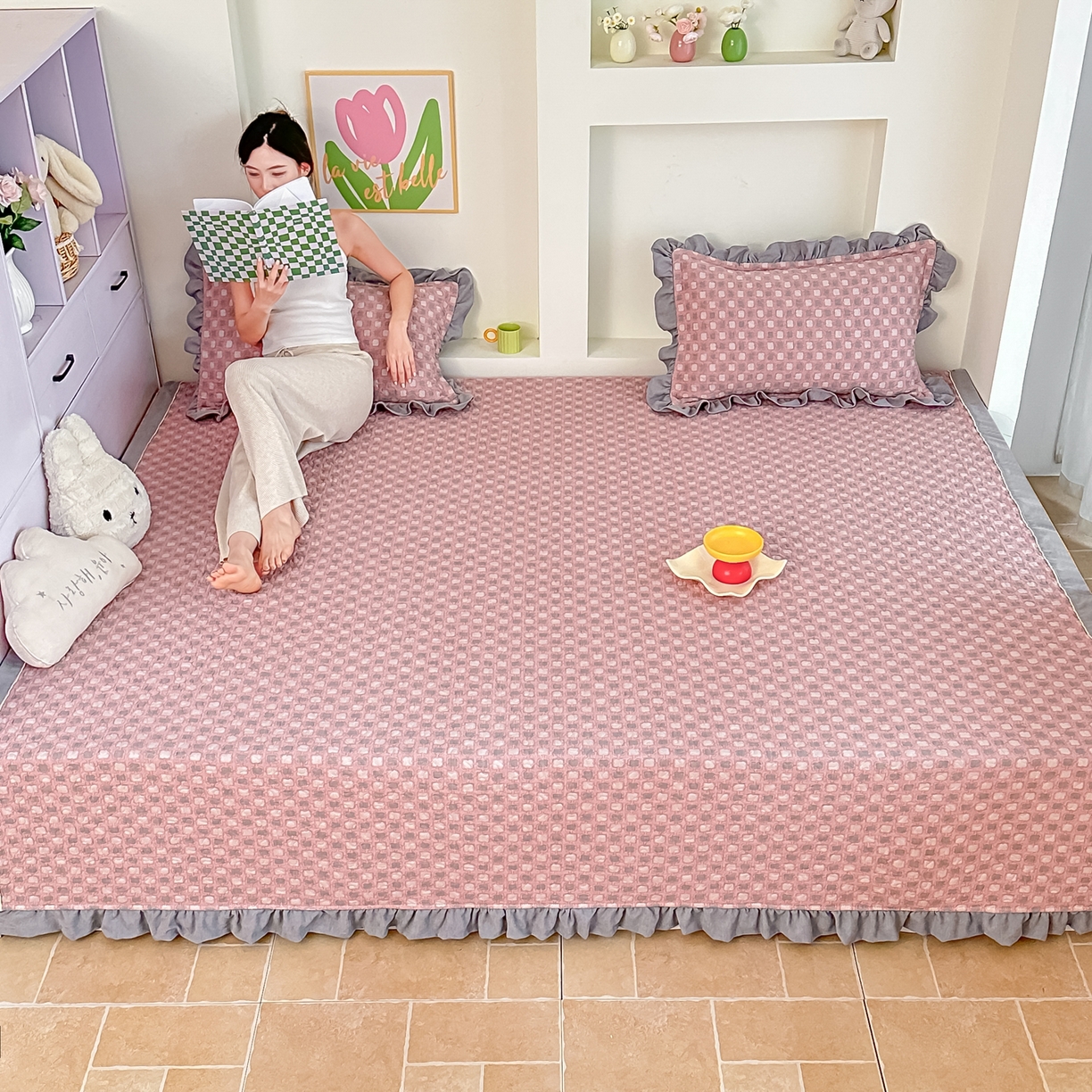 91家纺网 家纺一手货源 找家纺 手艺人家纺 2025新款双层纱夹棉防滑炕盖 榻榻米床盖 炕单床盖A20-A26 A26