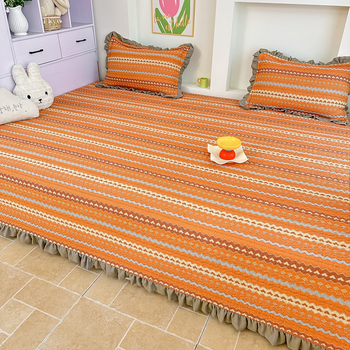 91家纺网 家纺一手货源 找家纺 手艺人家纺 2025新款双层纱夹棉防滑炕盖 榻榻米床盖 炕单床盖A20-A26 A23