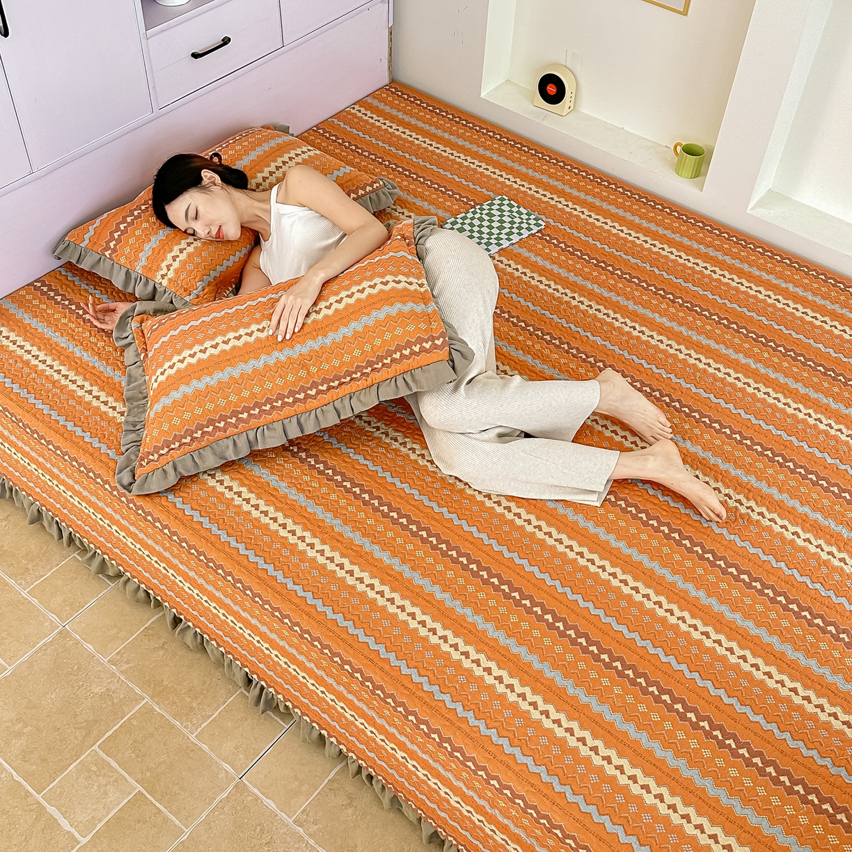 91家纺网 家纺一手货源 找家纺 手艺人家纺 2025新款双层纱夹棉防滑炕盖 榻榻米床盖 炕单床盖A20-A26 A23