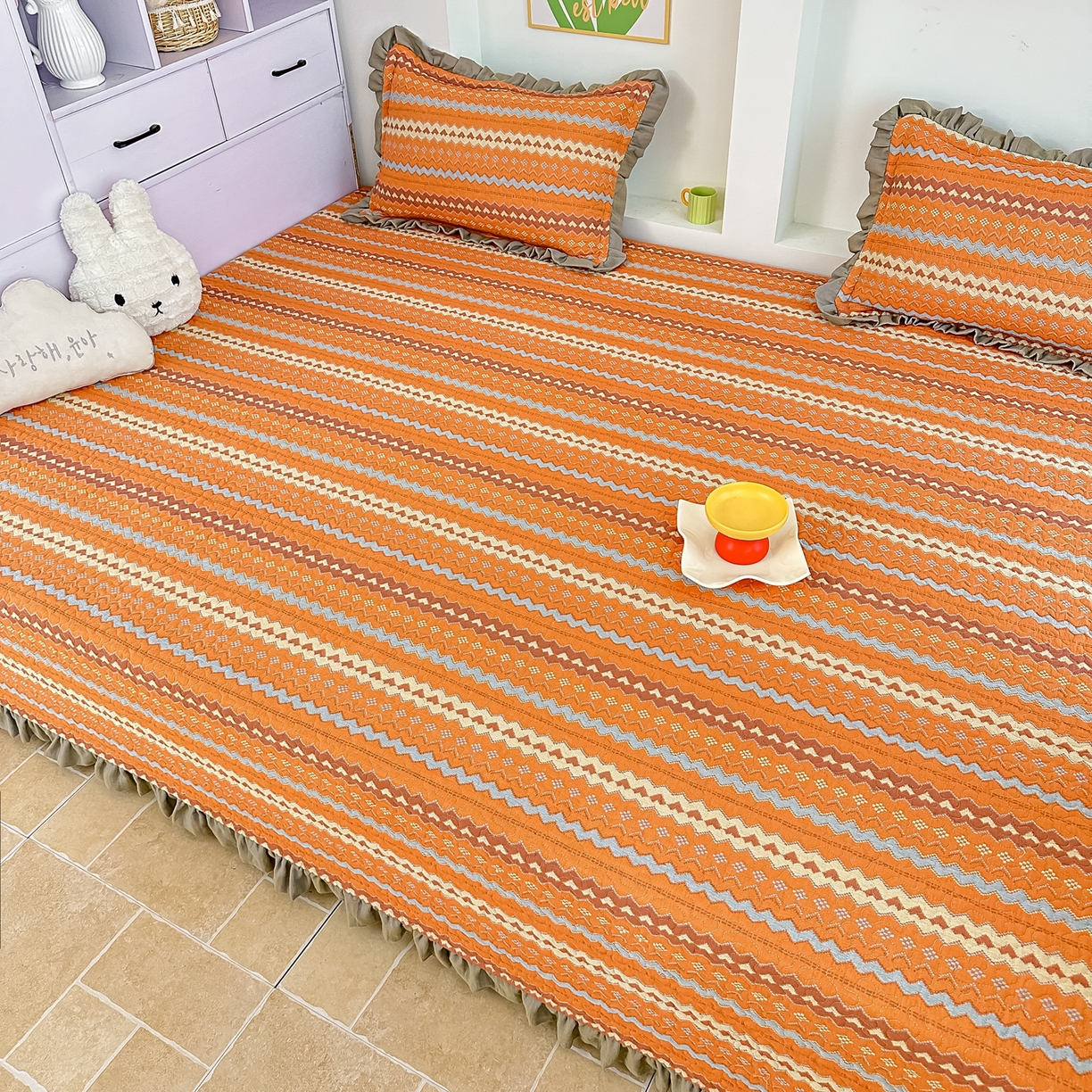 91家纺网 家纺一手货源 找家纺 手艺人家纺 2025新款双层纱夹棉防滑炕盖 榻榻米床盖 炕单床盖A20-A26 A23