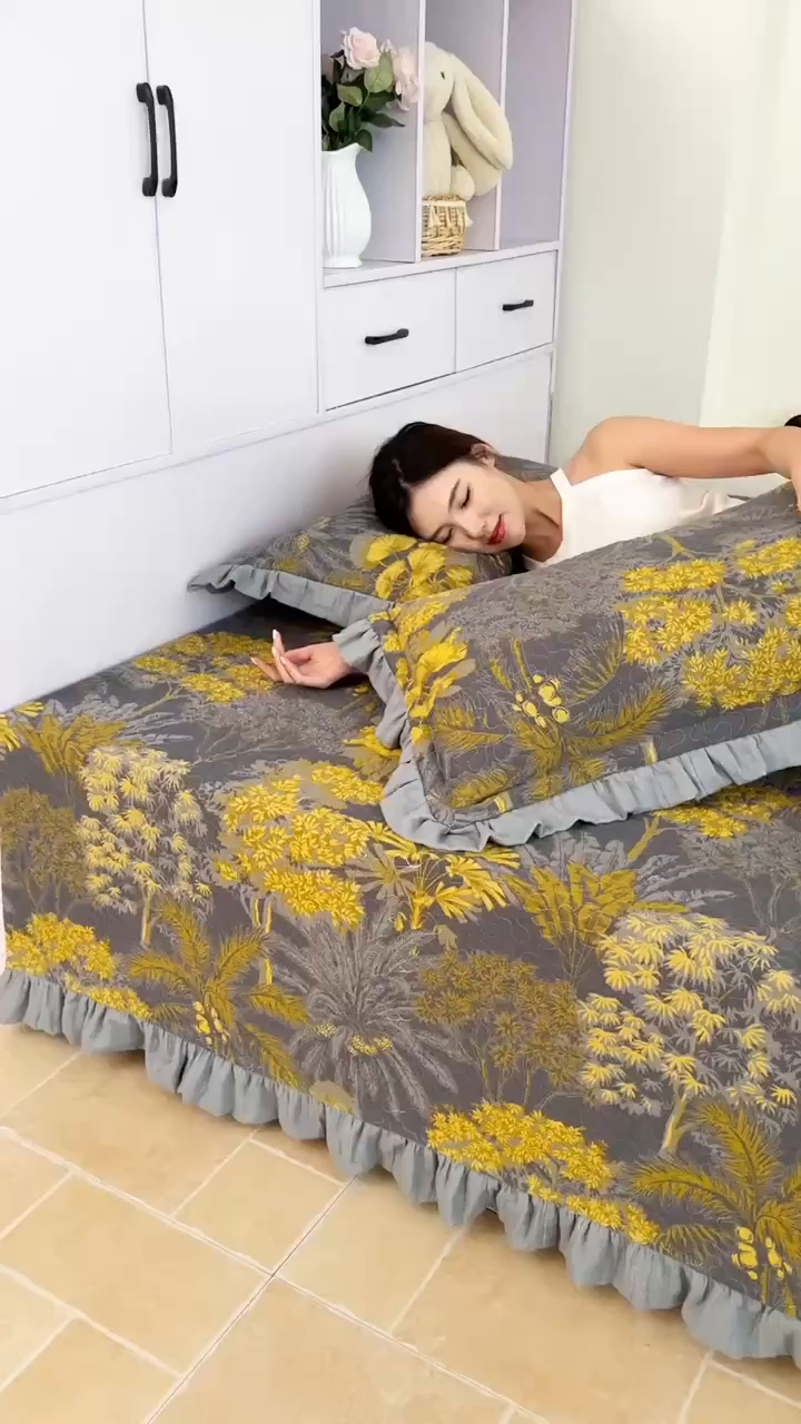 91家纺网 家纺一手货源 找家纺 手艺人家纺 2025新款双层纱夹棉防滑炕盖 榻榻米床盖 炕单床盖A20-A26 A25