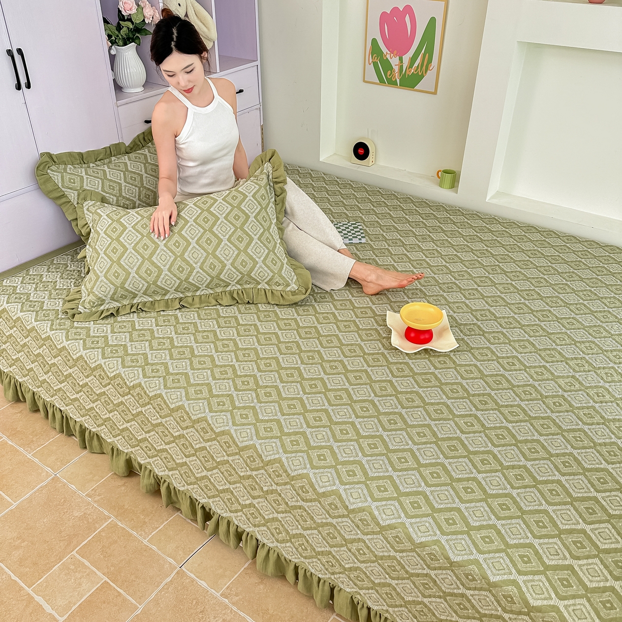 91家纺网 家纺一手货源 找家纺 手艺人家纺 2025新款双层纱夹棉防滑炕盖 榻榻米床盖 炕单床盖A20-A26 A21