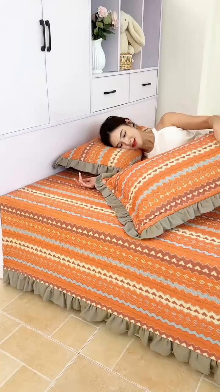 91家纺网 家纺一手货源 找家纺 手艺人家纺 2025新款双层纱夹棉防滑炕盖 榻榻米床盖 炕单床盖A20-A26 A23