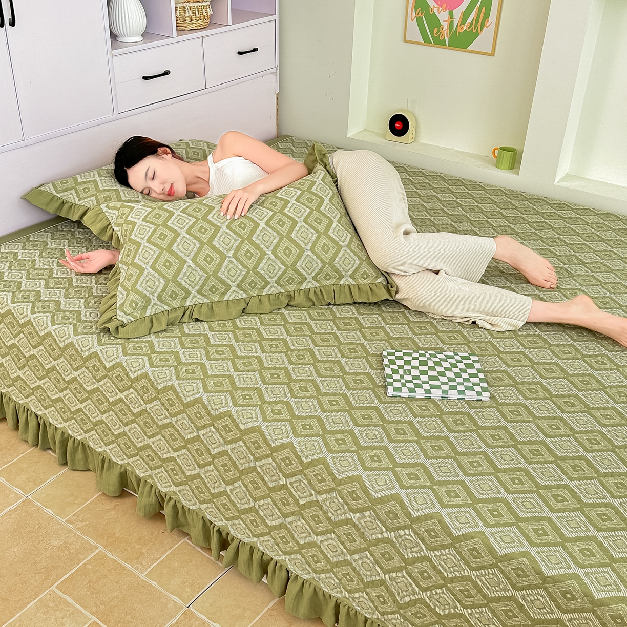 91家纺网 家纺一手货源 找家纺 手艺人家纺 2025新款双层纱夹棉防滑炕盖 榻榻米床盖 炕单床盖A20-A26 A21