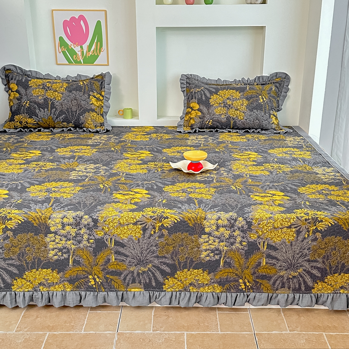 91家纺网 家纺一手货源 找家纺 手艺人家纺 2025新款双层纱夹棉防滑炕盖 榻榻米床盖 炕单床盖A20-A26 A25