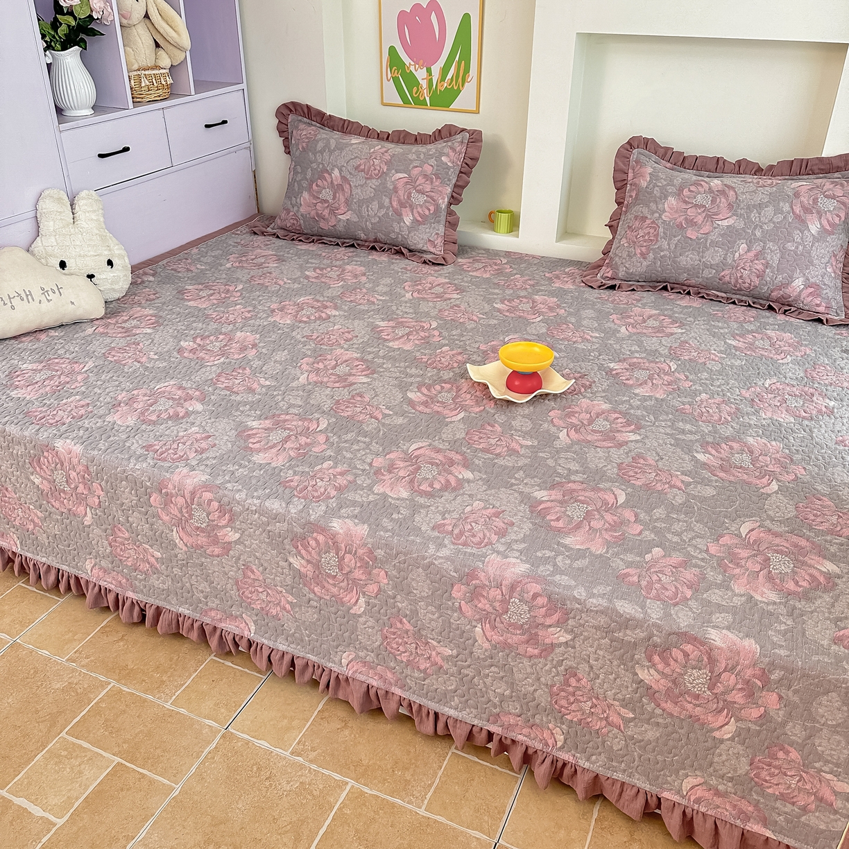 91家纺网 家纺一手货源 找家纺 手艺人家纺 2025新款双层纱夹棉防滑炕盖 榻榻米床盖 炕单床盖A20-A26 A22