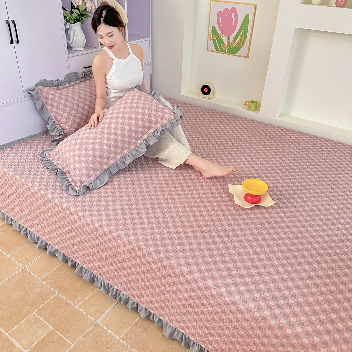 91家纺网 家纺一手货源 找家纺 手艺人家纺 2025新款双层纱夹棉防滑炕盖 榻榻米床盖 炕单床盖A20-A26 A26