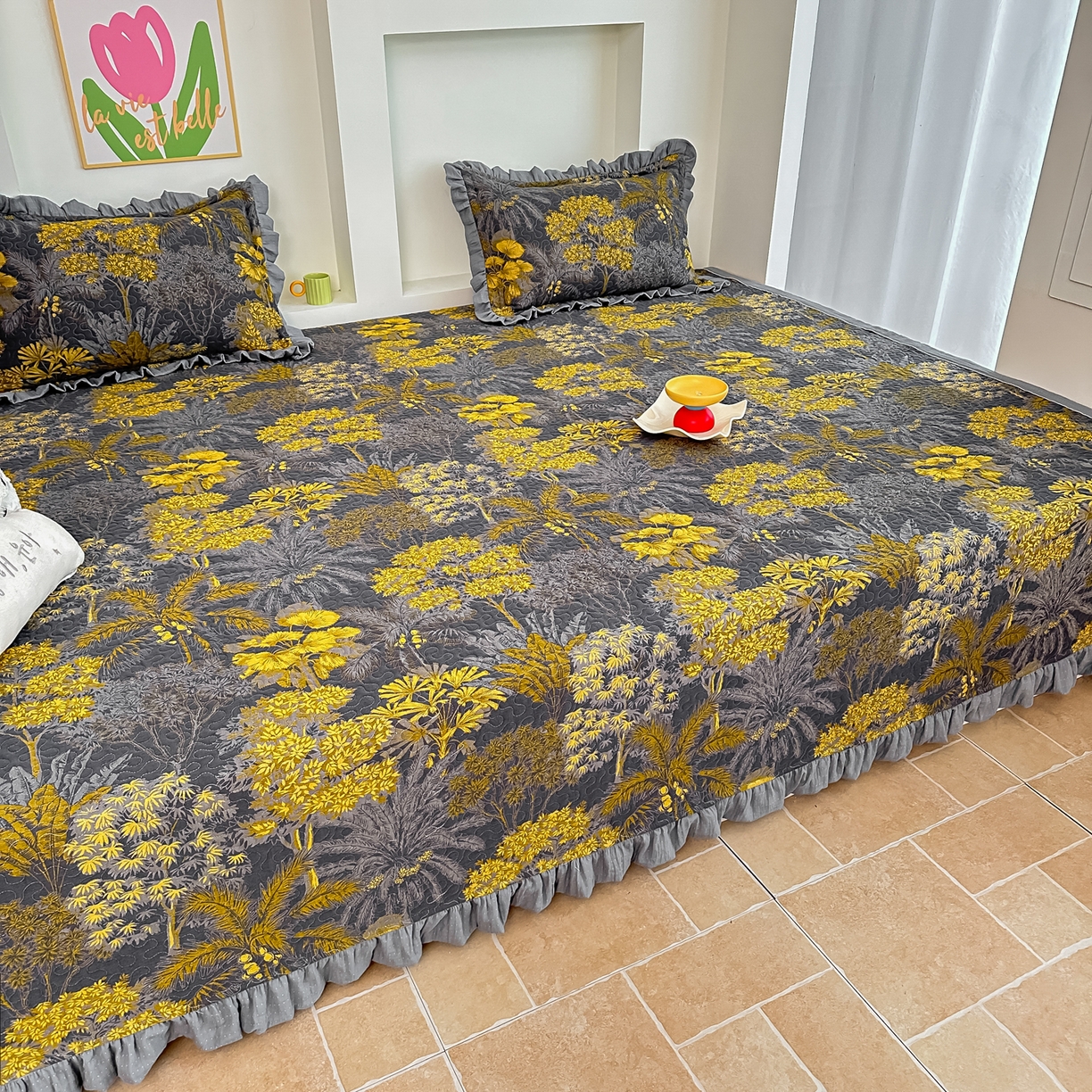 91家纺网 家纺一手货源 找家纺 手艺人家纺 2025新款双层纱夹棉防滑炕盖 榻榻米床盖 炕单床盖A20-A26 A25