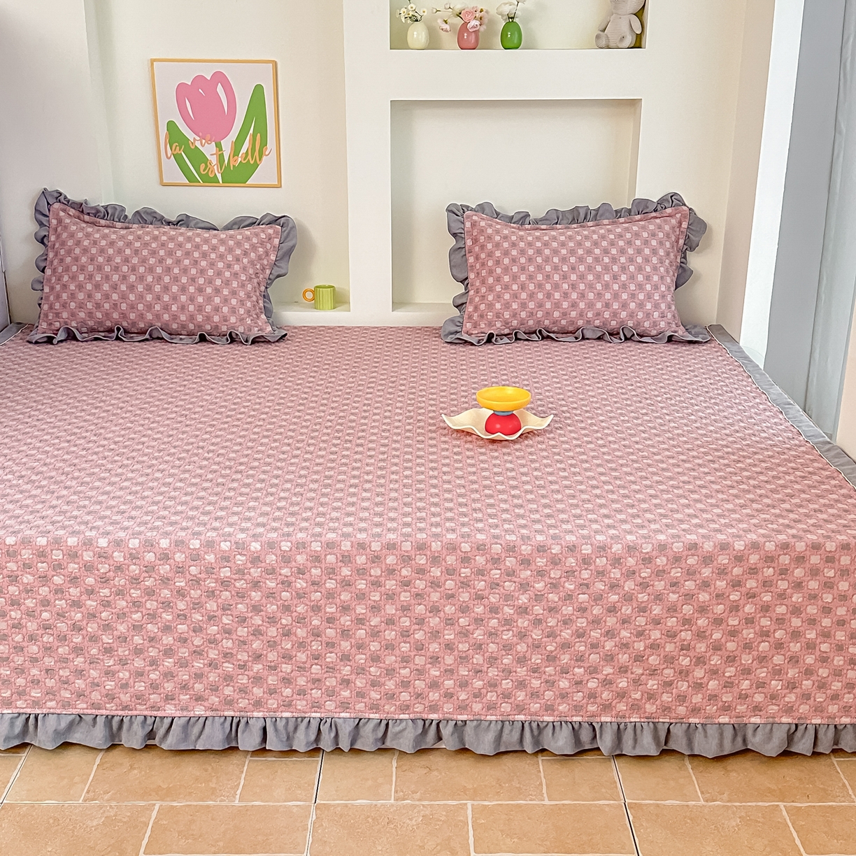 91家纺网 家纺一手货源 找家纺 手艺人家纺 2025新款双层纱夹棉防滑炕盖 榻榻米床盖 炕单床盖A20-A26 A26